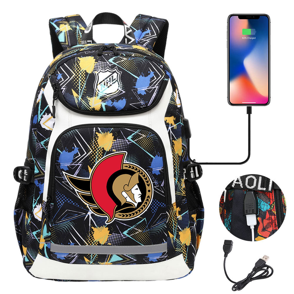 Ottawa Senators Hockey League Backpack School Notebook Travel Bags With USB