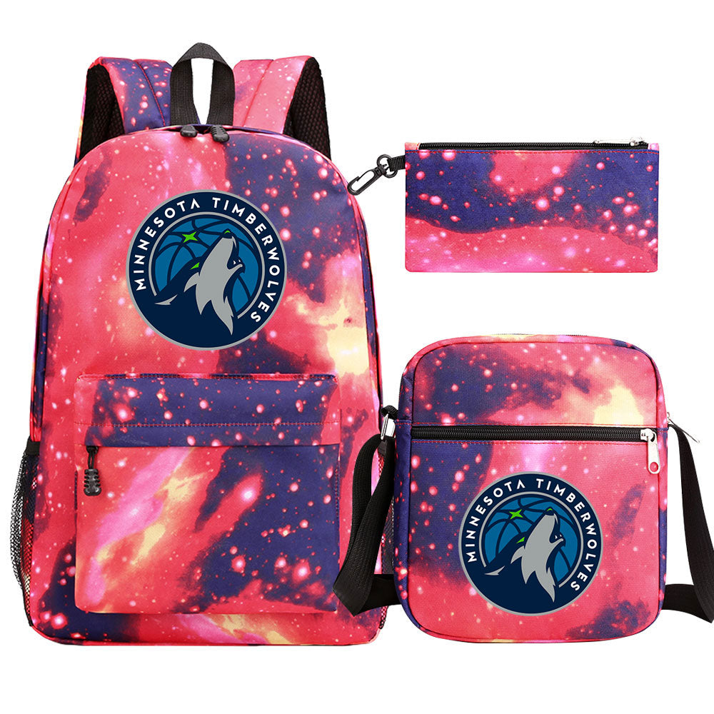 Minnesota Timberwolves Basketball School Backpack Shoulder Bag Pencil Bags 3pcs Set