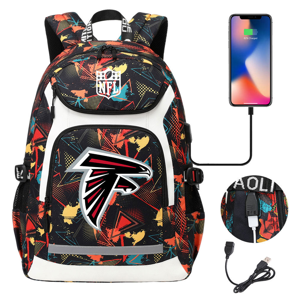 Atlanta Falcons Football Rugby Backpack School Notebook Travel Bags With USB