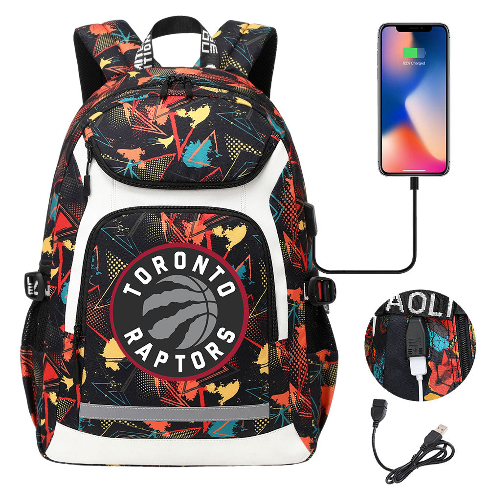 Toronto Raptors Backpack School Notebook Travel Bags With USB