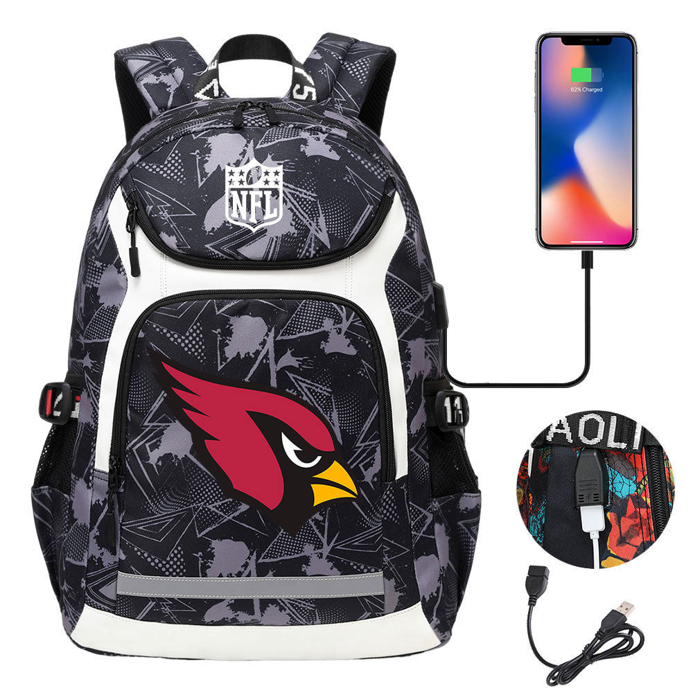 Arizona Cardinals Football Rugby Backpack School Notebook Travel Bags With USB