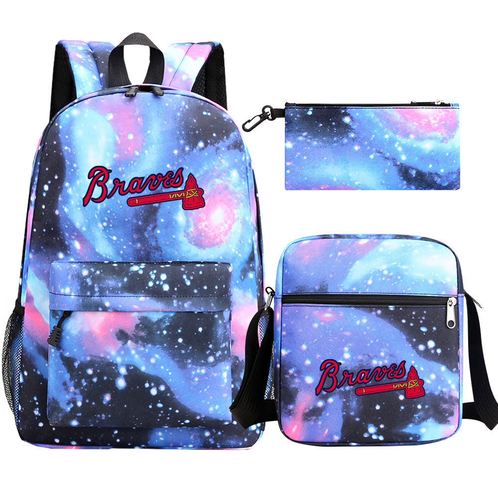 Atlanta Braves Baseball School Backpack Shoulder Bag Pencil Bags 3pcs Set