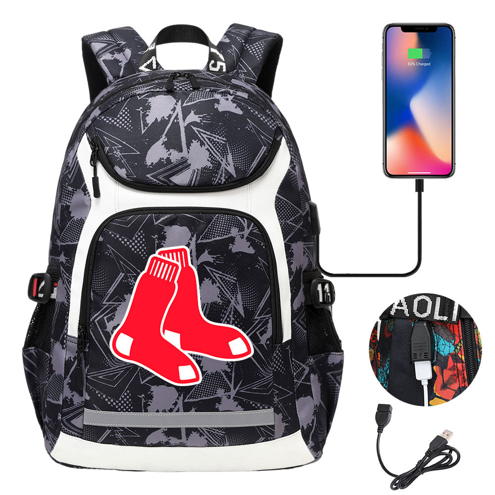 Boston Red Sox Backpack School Notebook Travel Bags With USB