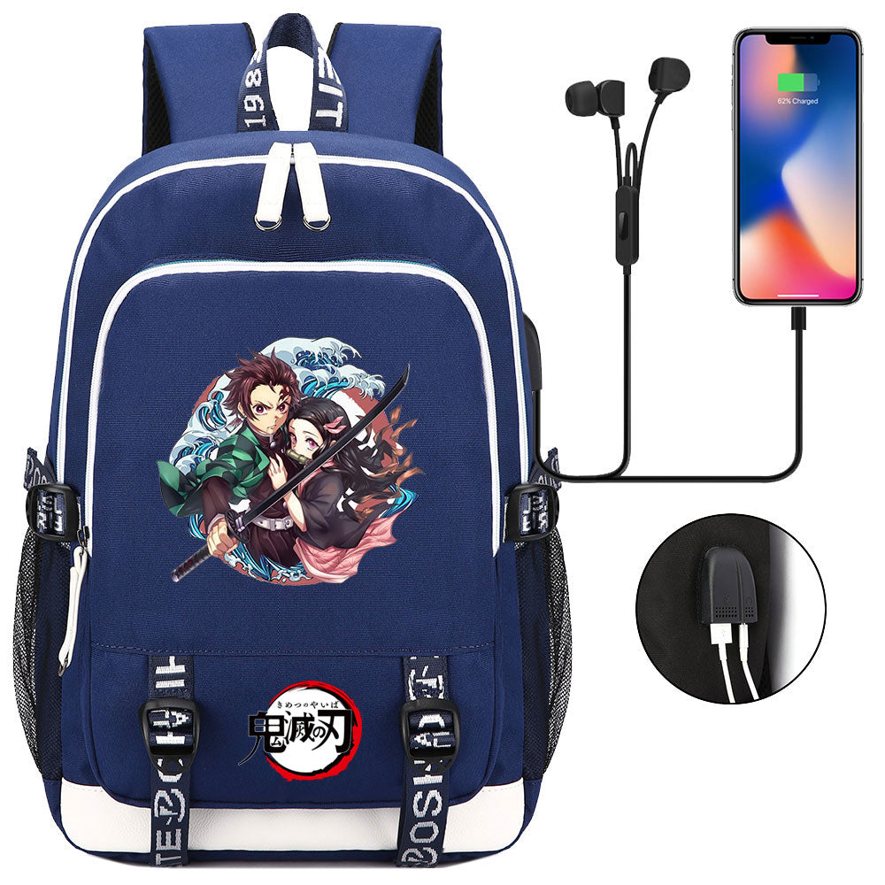 Demon Slayer Kimetsu No Yaiba USB Charging Backpack School Note Book Laptop Travel Bags