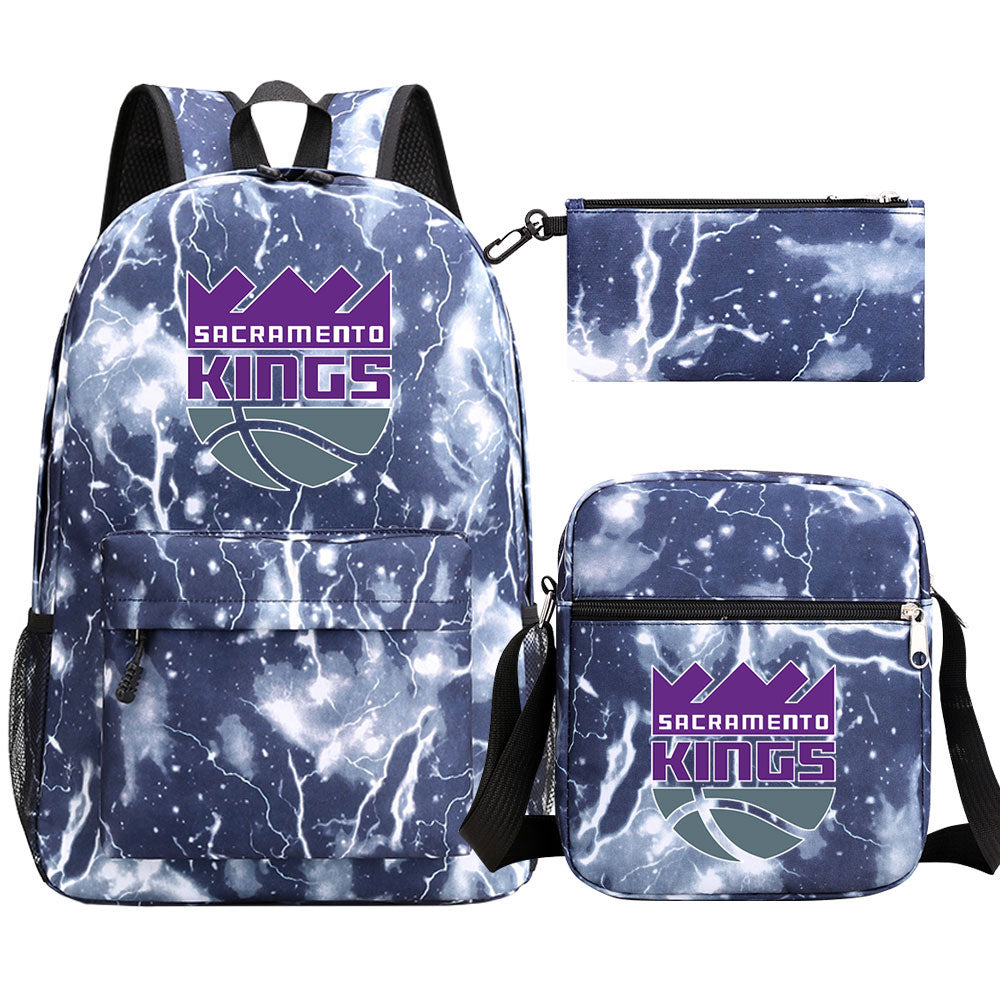Sacramento Kings Basketball School Backpack Shoulder Bag Pencil Bags 3pcs Set