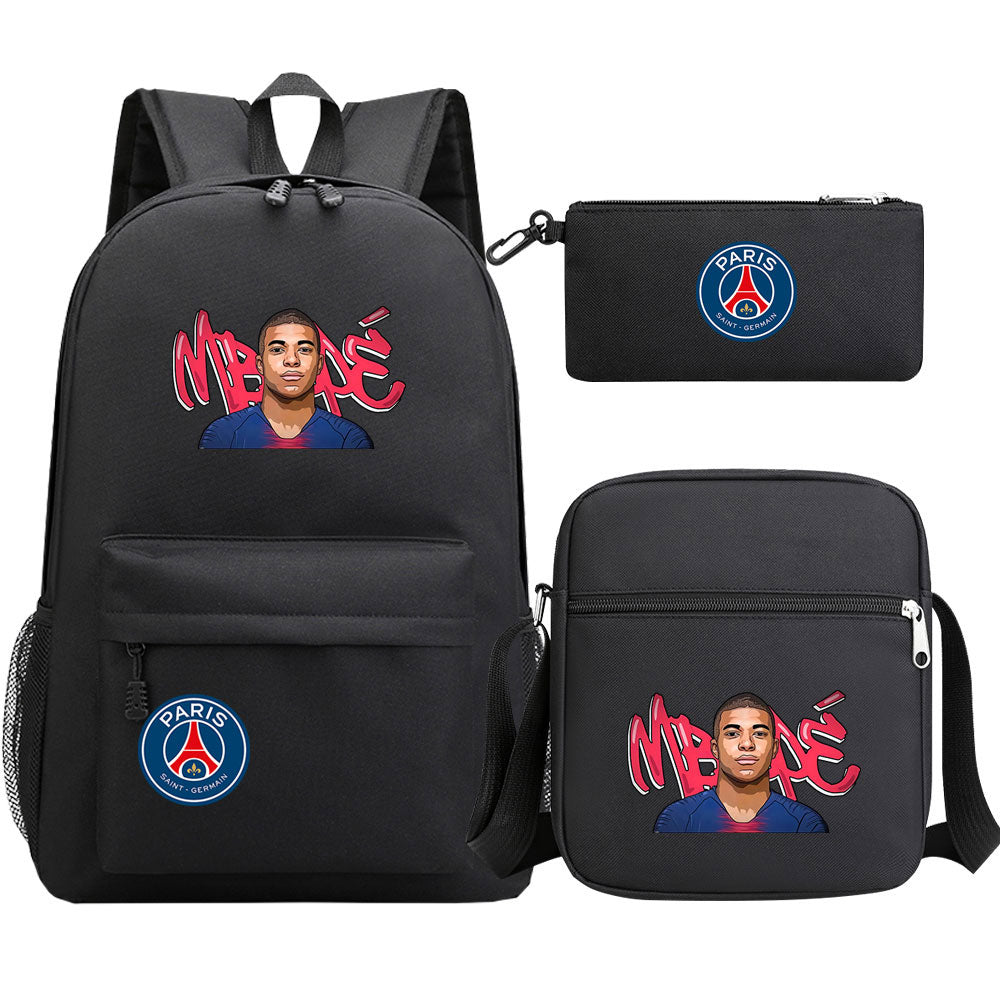 Mbappe Football Player Football Player School Backpack Shoulder Bag Pencil Bags 3pcs Set