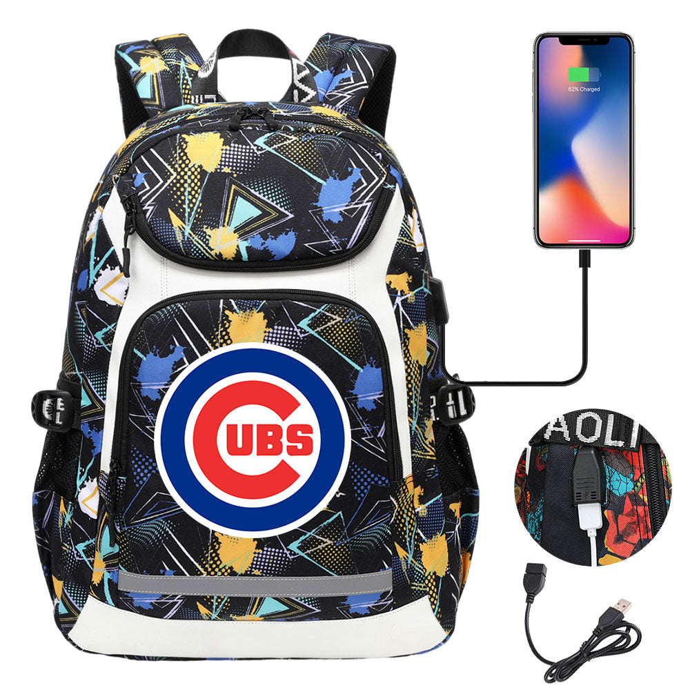 Chicago Cubs Backpack School Notebook Travel Bags With USB