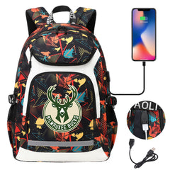 Milwaukee Bucks Backpack School Notebook Travel Bags With USB