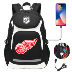 Detroit Red Wings Hockey League Backpack School Notebook Travel Bags With USB