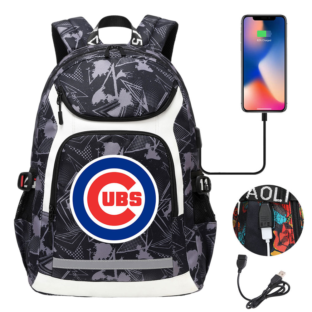 Chicago Cubs Backpack School Notebook Travel Bags With USB
