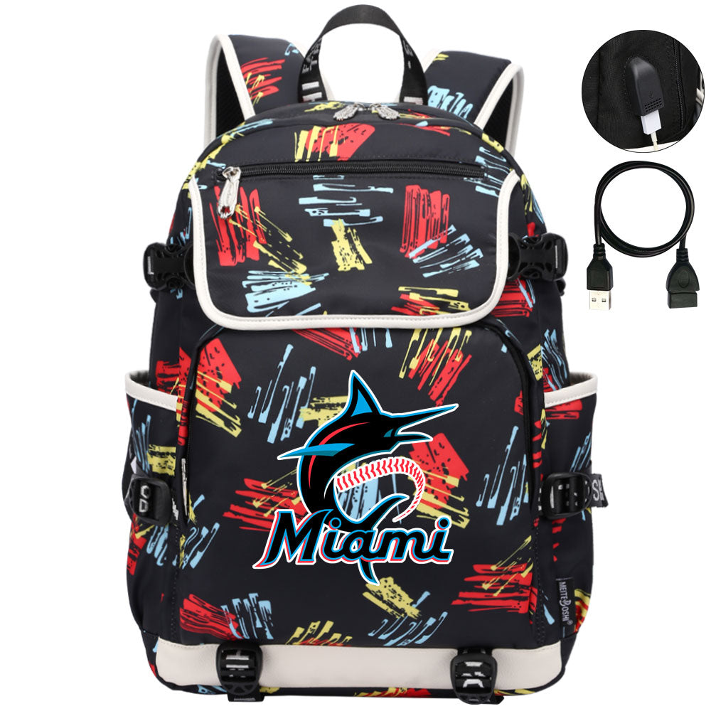 Miami Marlins Backpack School Notebook Travel Bags