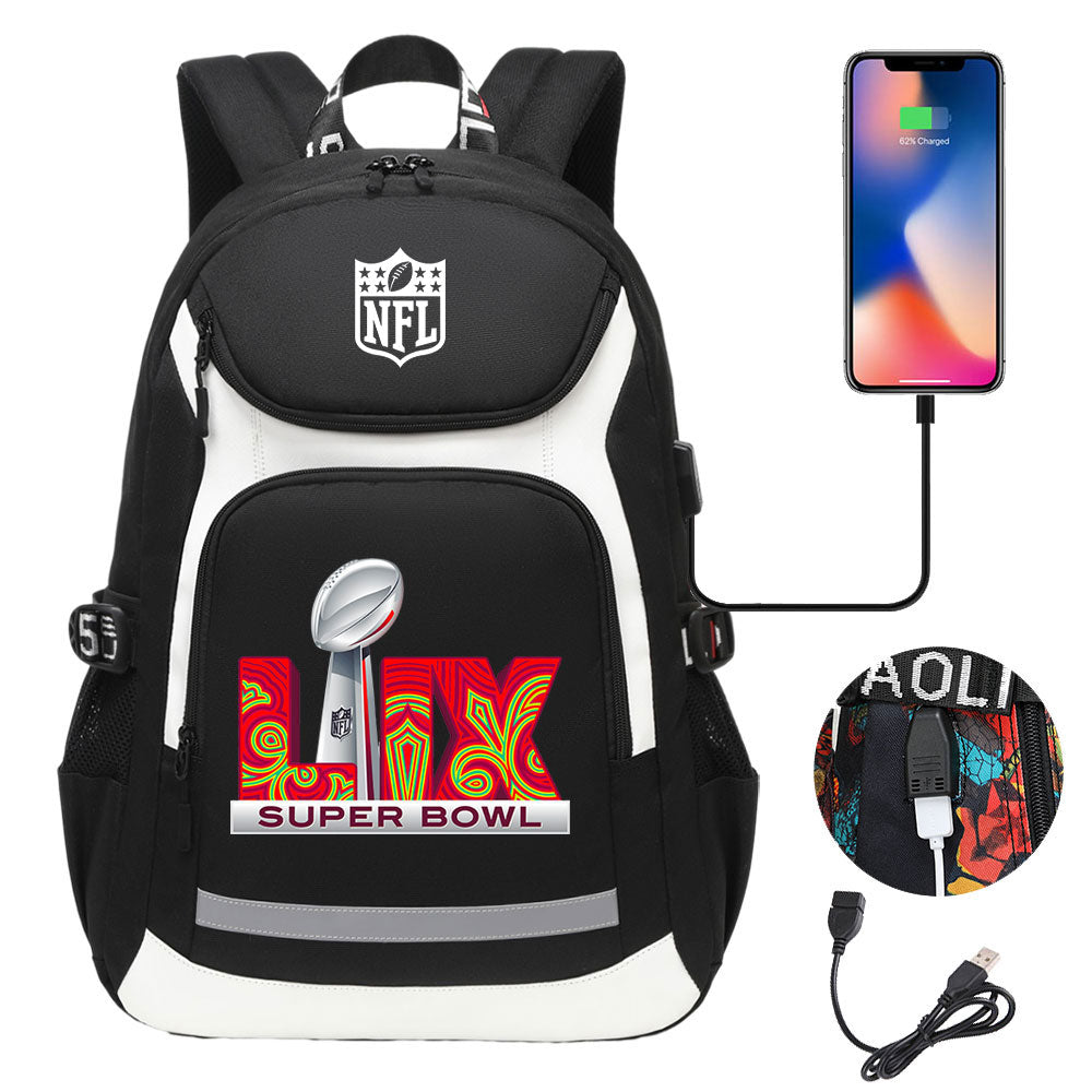 Football Team Rugby  Backpack School Notebook Travel Bags With USB