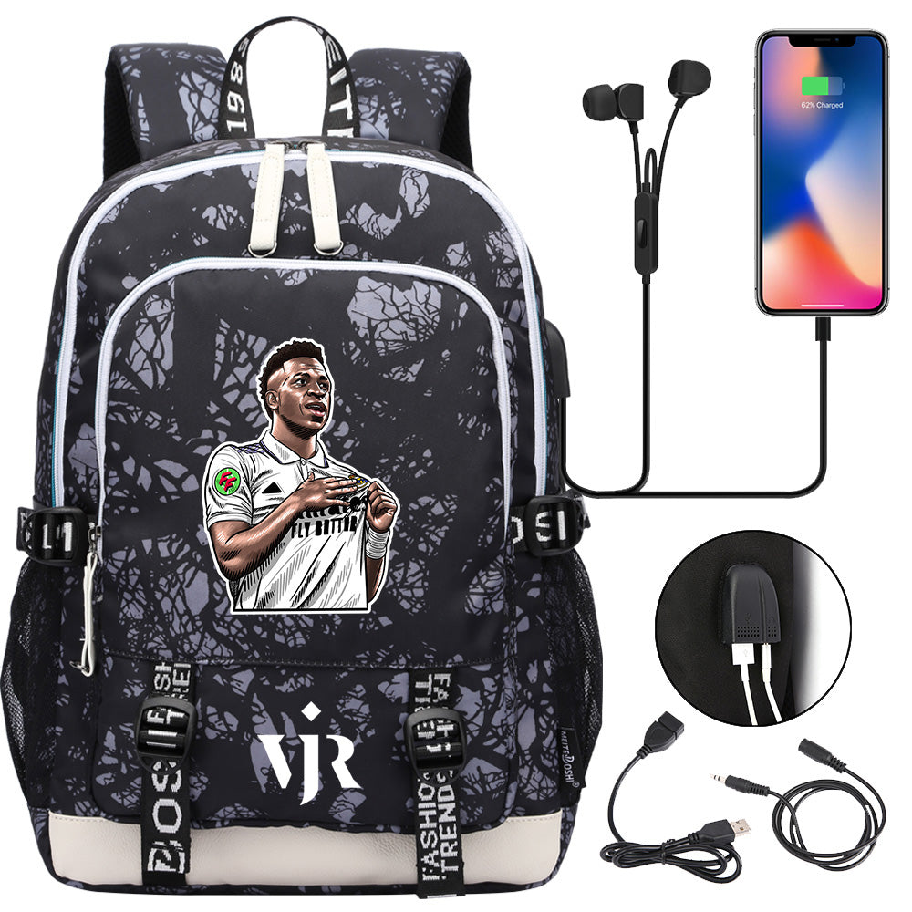 Vinicius Junior FC USB Charging Backpack School Note Book Laptop Travel Bags