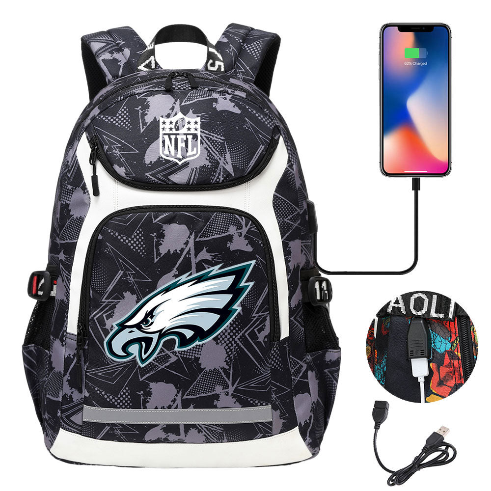 Philadelphia Eagles Football Rugby Backpack School Notebook Travel Bags With USB
