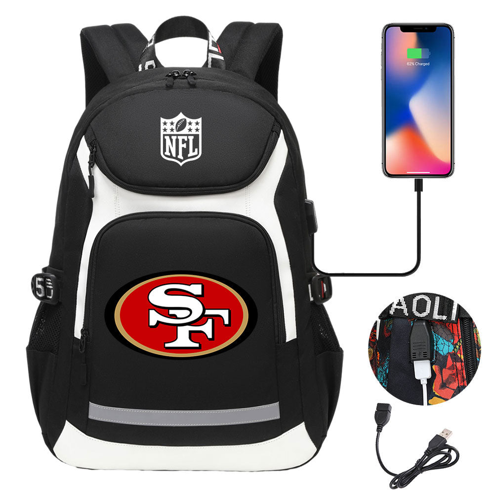 San Francisco 49ers Football Rugby Backpack School Notebook Travel Bags With USB