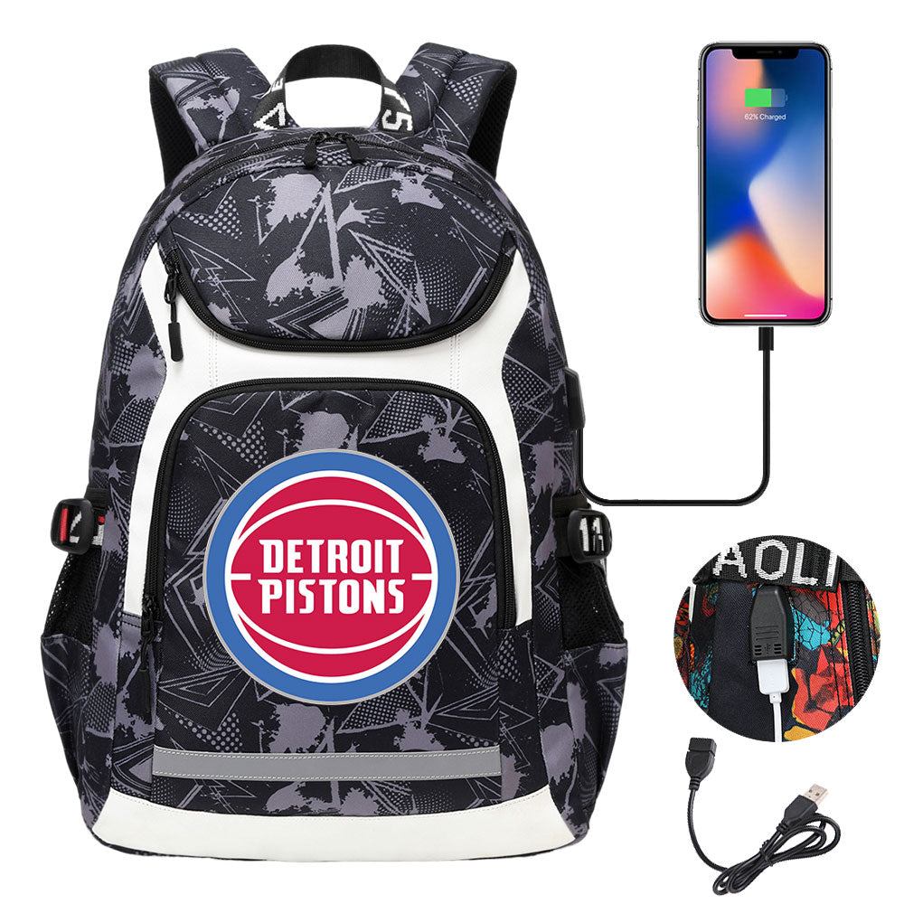 Detroit Pistons Backpack School Notebook Travel Bags With USB