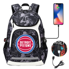 Detroit Pistons Backpack School Notebook Travel Bags With USB