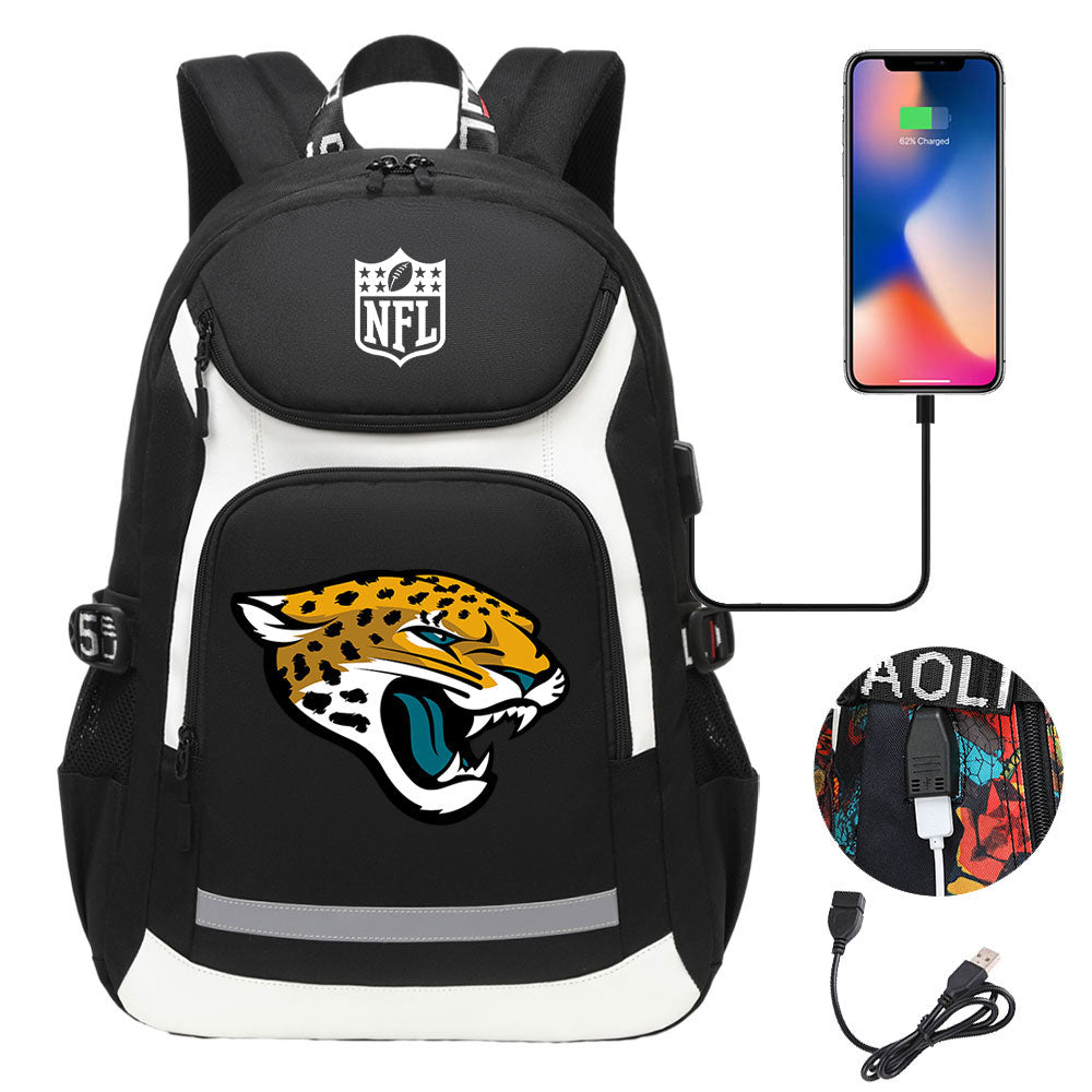 Jacksonville Jaguars Football Rugby Backpack School Notebook Travel Bags With USB