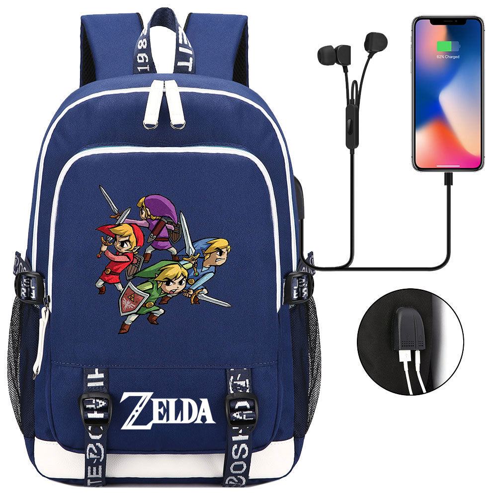 Zelda USB Charging Backpack School Note Book Laptop Travel Bags