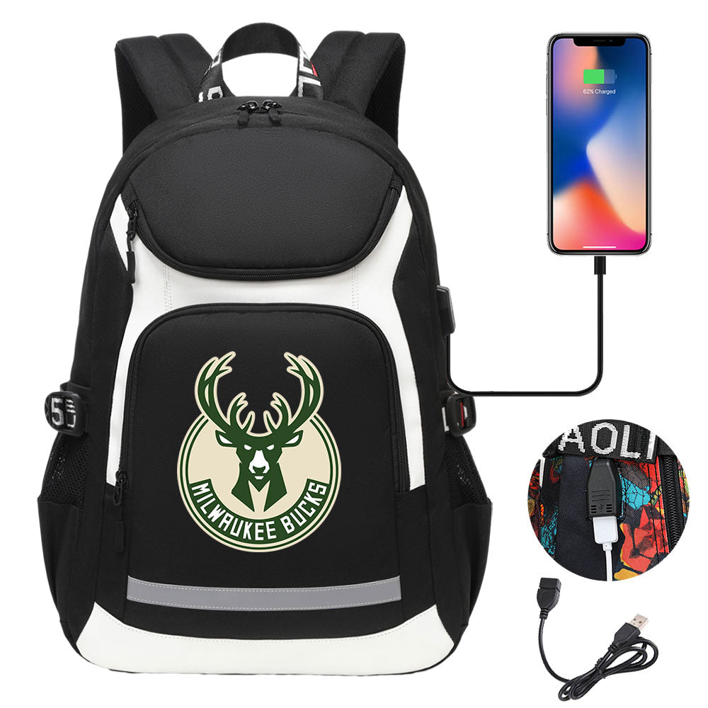 Milwaukee Bucks Backpack School Notebook Travel Bags With USB