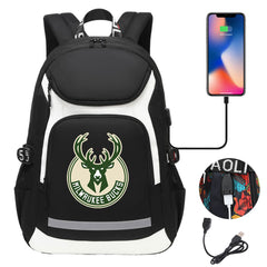 Milwaukee Bucks Backpack School Notebook Travel Bags With USB
