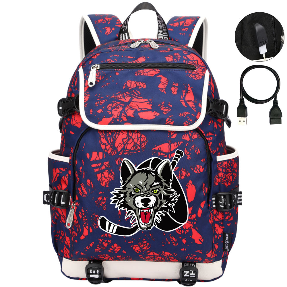 Chicago Wolves Hockey League Backpack School Notebook Travel Bag