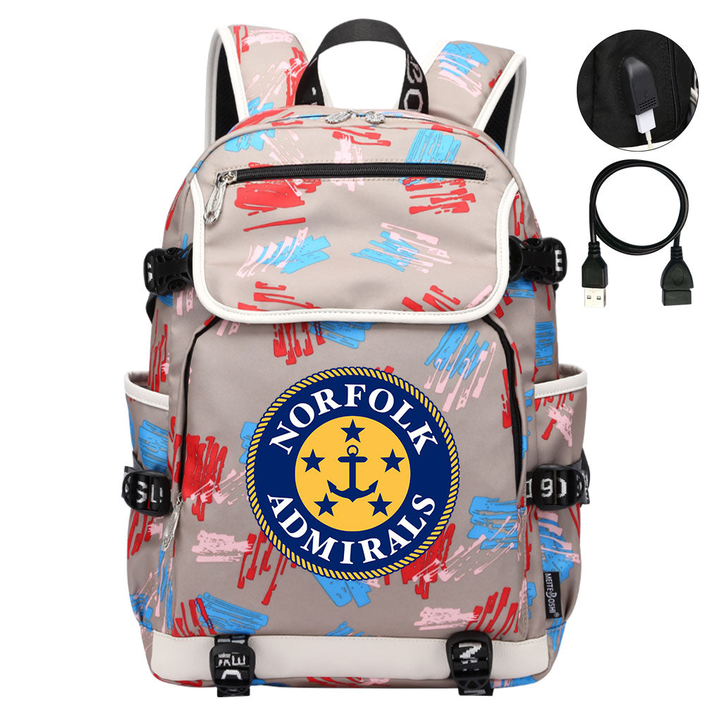 Norfolk Admirals Hockey League Backpack School Notebook Travel Bag