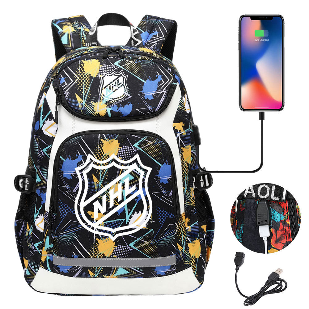 Hockey Team Backpack School Notebook Travel Bags With USB