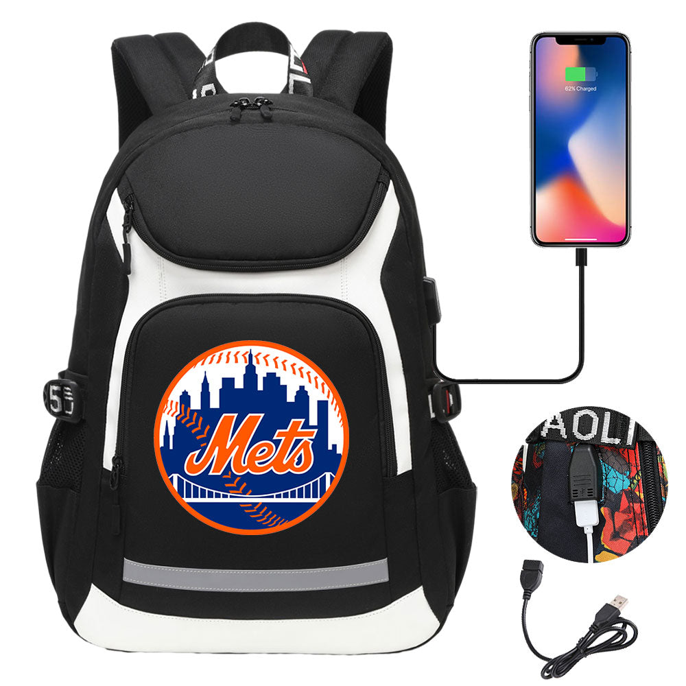 New York Mets Backpack School Notebook Travel Bags With USB