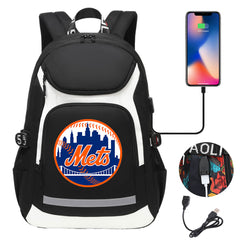 New York Mets Backpack School Notebook Travel Bags With USB