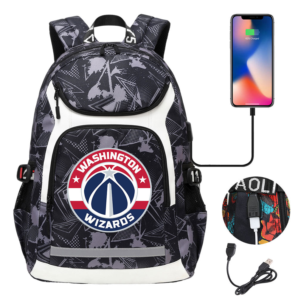 Washington Wizards Backpack School Notebook Travel Bags With USB