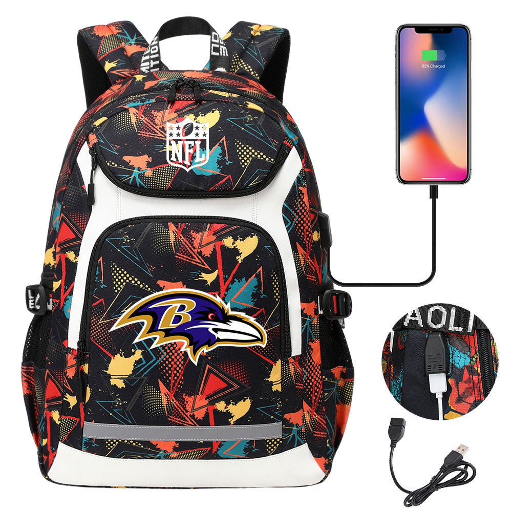 Baltimore Ravens Football Rugby Backpack School Notebook Travel Bags With USB