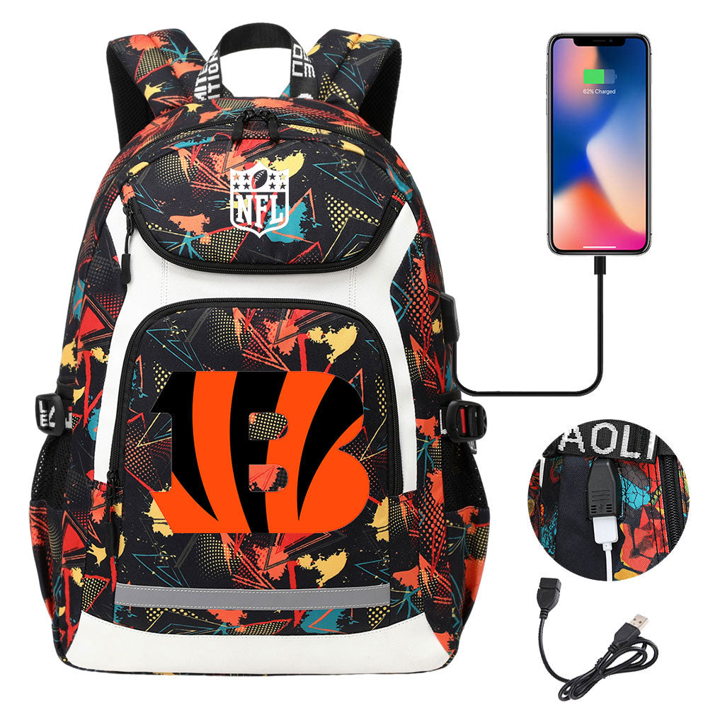 Cincinnati Bengals Football Rugby Backpack School Notebook Travel Bags With USB