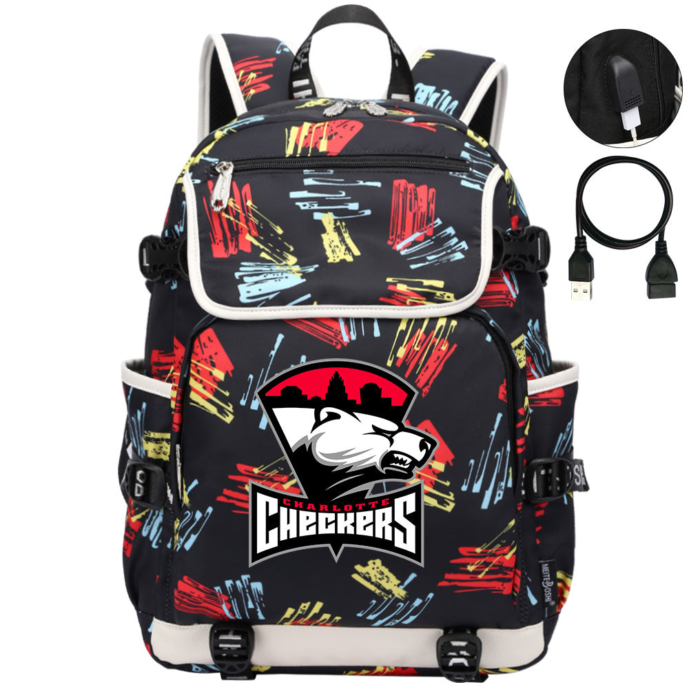 Charlotte Checkers Hockey League Backpack School Notebook Travel Bag