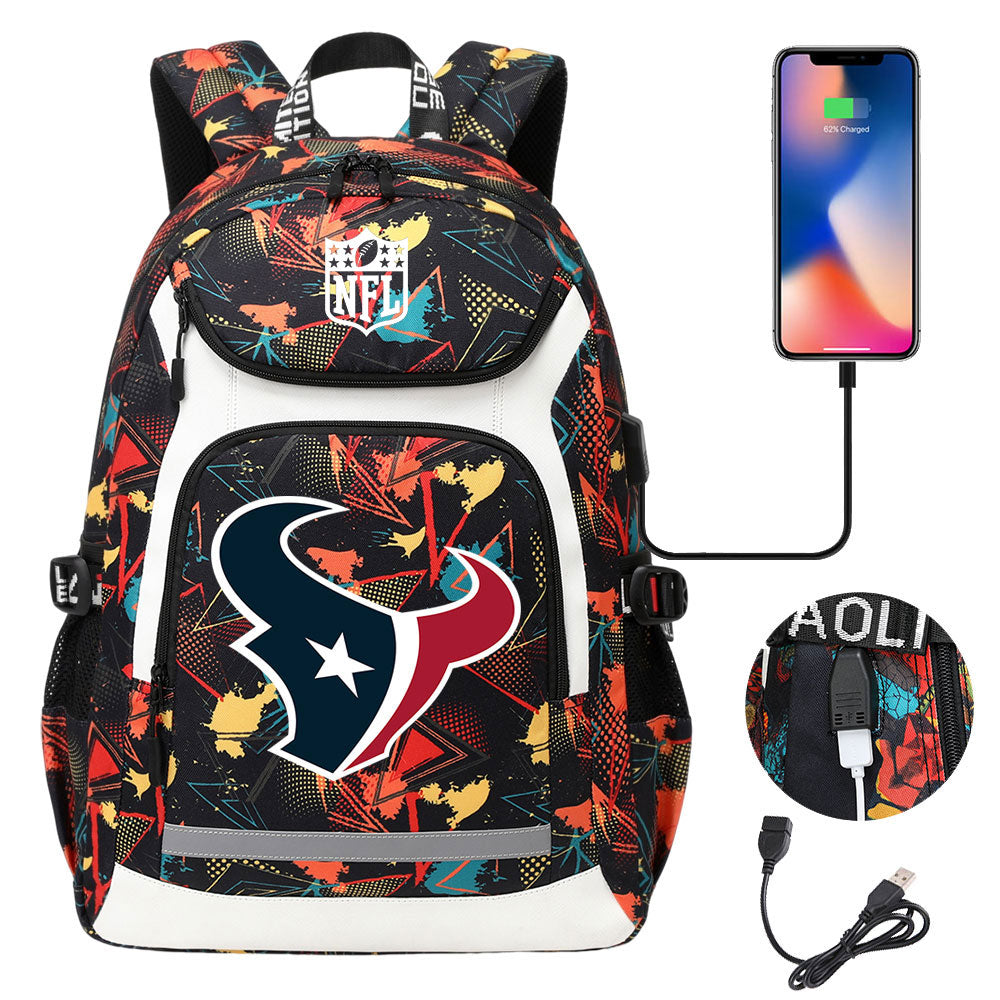 Houston Texans Football Rugby Backpack School Notebook Travel Bags With USB