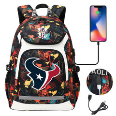 Houston Texans Football Rugby Backpack School Notebook Travel Bags With USB