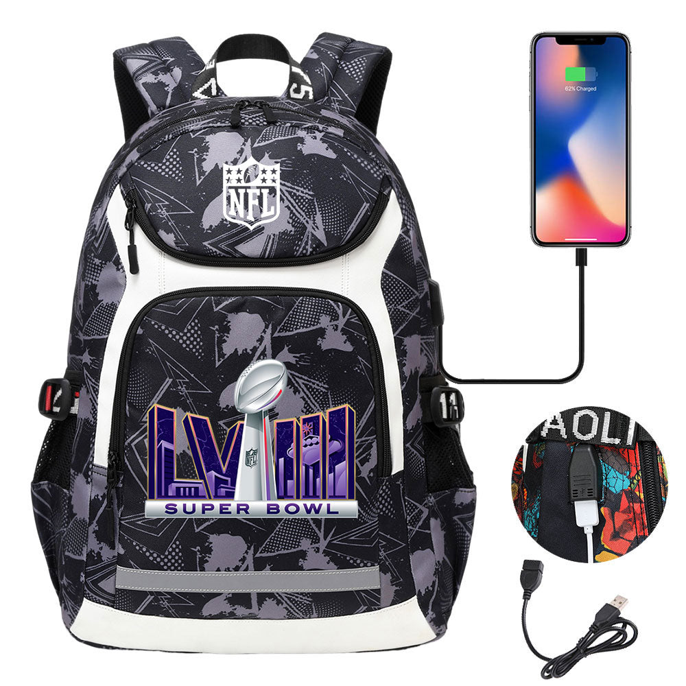 Football Team Rugby  Backpack School Notebook Travel Bags With USB