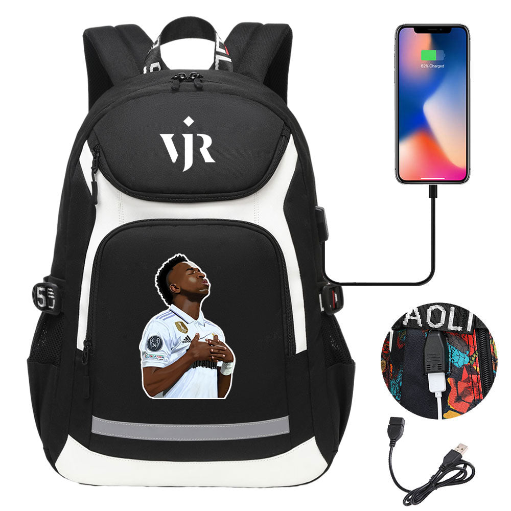 Vinicius Junior FC Backpack School Notebook Travel Bags With USB