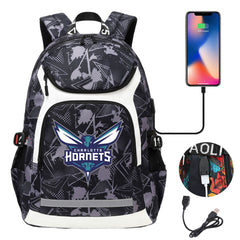 Charlotte Hornets Backpack School Notebook Travel Bags With USB