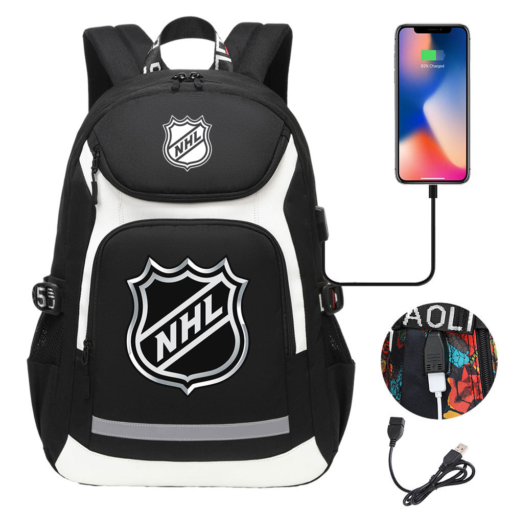 Hockey Team Backpack School Notebook Travel Bags With USB