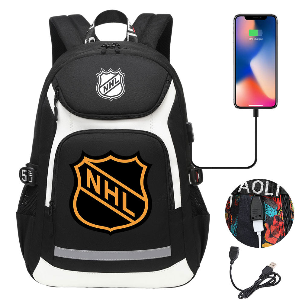 Hockey Team Backpack School Notebook Travel Bags With USB