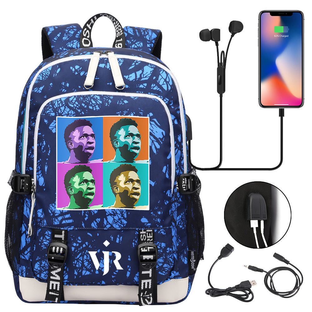 Vinicius Junior FC USB Charging Backpack School Note Book Laptop Travel Bags
