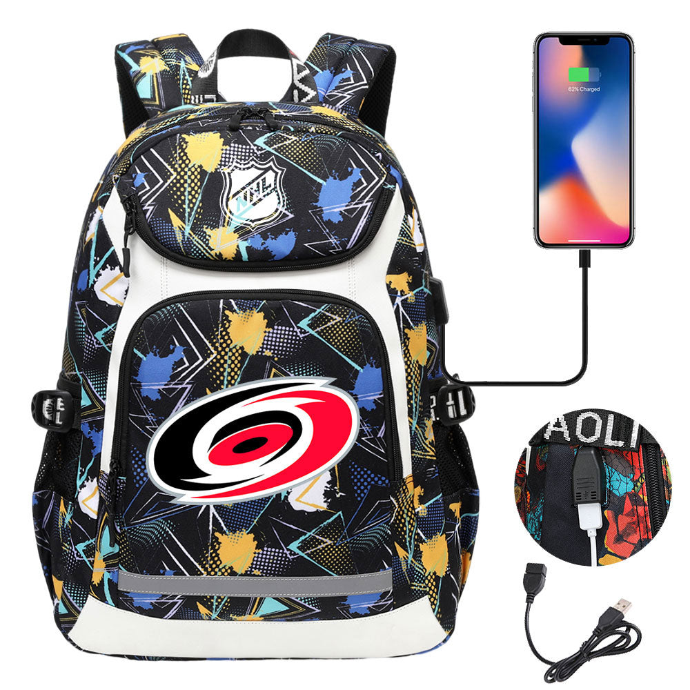Carolina Hurricanes Hockey League Backpack School Notebook Travel Bags With USB