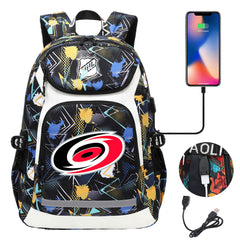 Carolina Hurricanes Hockey League Backpack School Notebook Travel Bags With USB