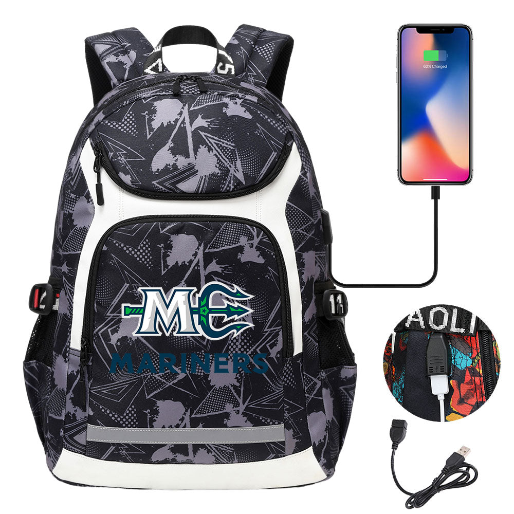 Seattle Mariners Backpack School Notebook Travel Bags With USB