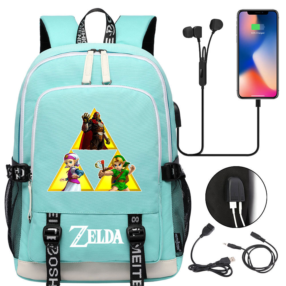 Zelda USB Charging Backpack School Note Book Laptop Travel Bags