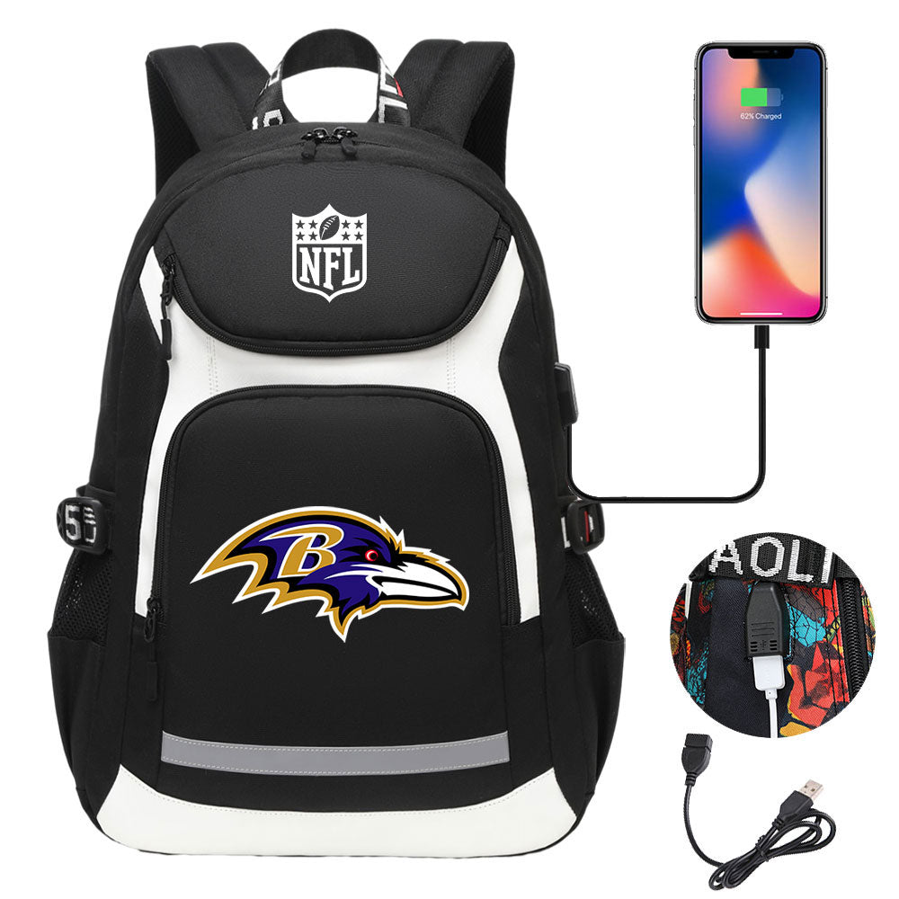 Baltimore Ravens Football Rugby Backpack School Notebook Travel Bags With USB