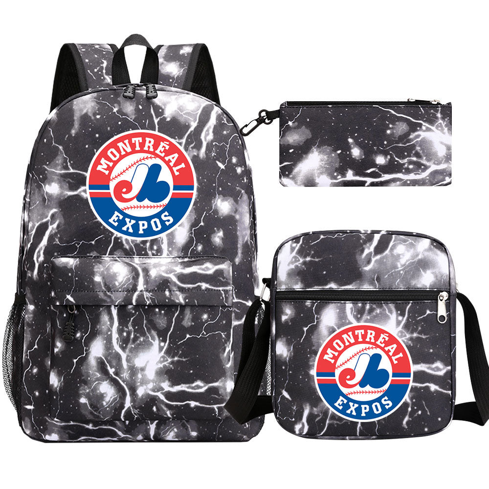 Montreal Expos Baseball School Backpack Shoulder Bag Pencil Bags 3pcs Set