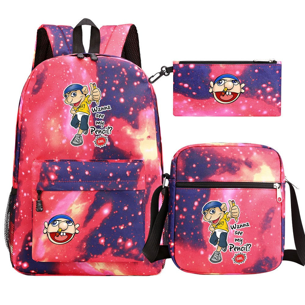 Jeffy School Backpack Shoulder Bag Pencil Bags 3pcs Set