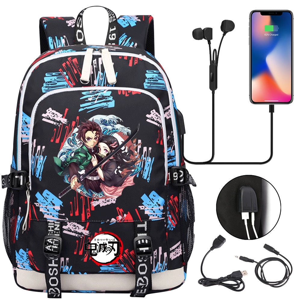 Demon Slayer Kimetsu No Yaiba USB Charging Backpack School Note Book Laptop Travel Bags